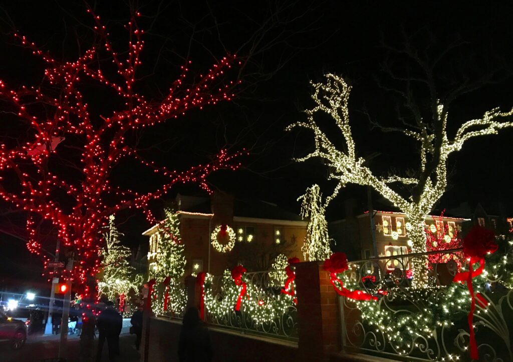 Glowing Christmas Lights And Trees At Home