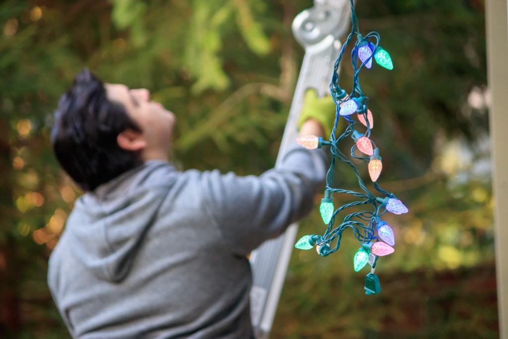 Man Lighting Lights Over Trees